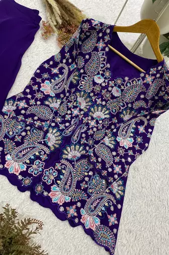 puple color embroidery and sequins work georgette salwar suit