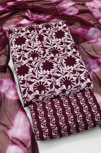 women's multi unstitched cotton dress material with saboori printed dupatta