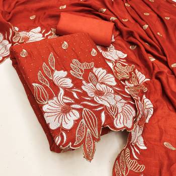 women's rust unstitched vichitra silk dress material with embroidered dupatta 3