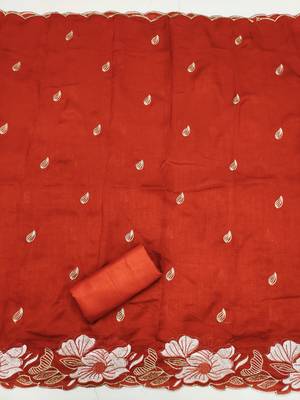 women's rust unstitched vichitra silk dress material with embroidered dupatta 4