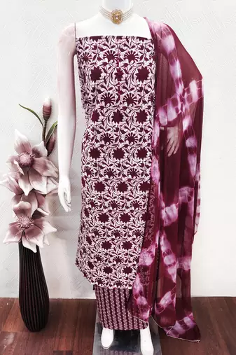 women's multi unstitched cotton dress material with saboori printed dupatta