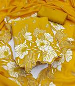 women's mustard unstitched vichitra silk dress material with embroidered dupatta