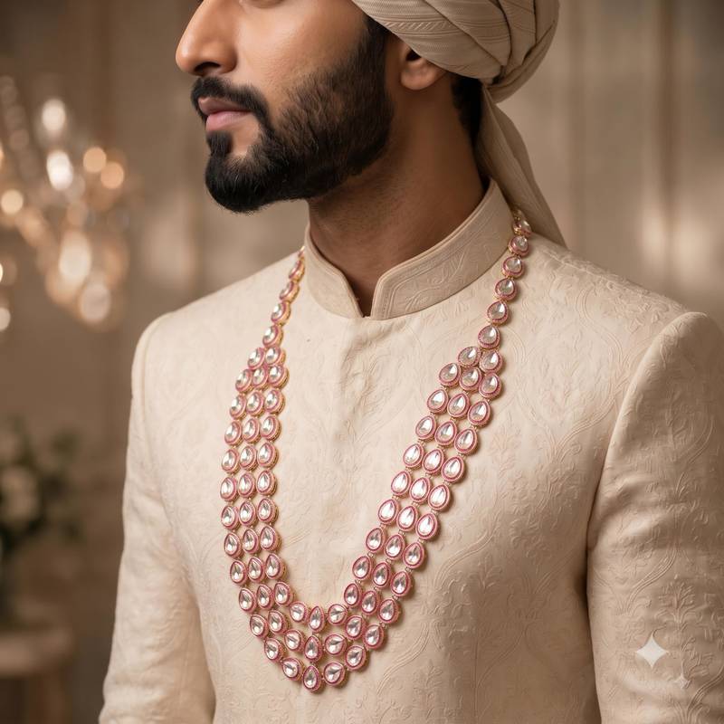 Rani kundan necklace for men – festive groom jewellery