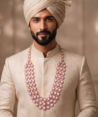 Rani kundan necklace for men – festive groom jewellery 5