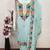 women's sea green unstitched roman silk dress material with embroidered dupatta