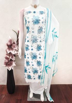 women's multi unstitched georgette dress material with printe dupatta 4