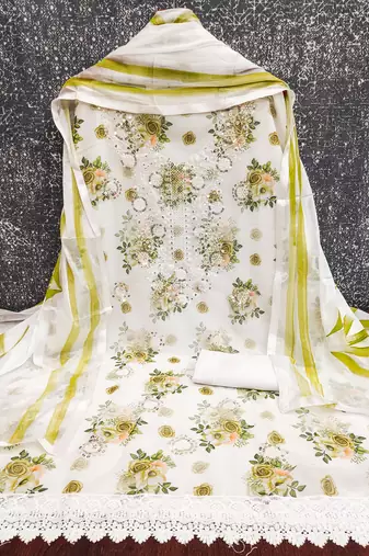 women's multi unstitched georgette dress material with printe dupatta