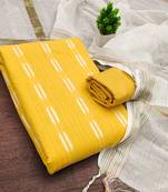 women's yellow unstitched cotton jacquard dress material with woven dupatta