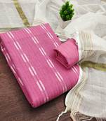 women's pink unstitched cotton jacquard dress material with woven dupatta