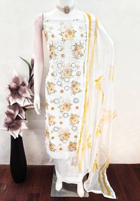 women's multi unstitched georgette dress material with printe dupatta 4