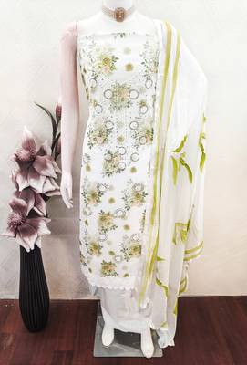 women's multi unstitched georgette dress material with printe dupatta 4