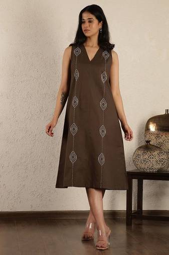 Brown hand embroidered dress