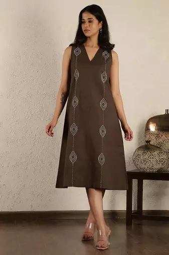 Brown hand embroidered dress