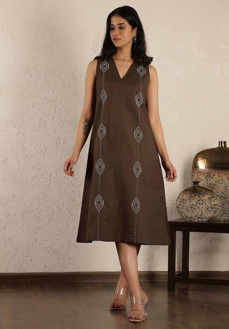 Brown hand embroidered dress