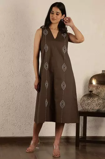 Brown hand embroidered dress