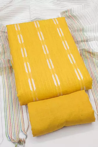 women's yellow unstitched cotton jacquard dress material with woven dupatta