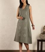 Olive hand embroidered dress