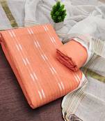 women's peach unstitched cotton jacquard dress material with woven dupatta