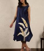 Blue chanderi embroidered dress