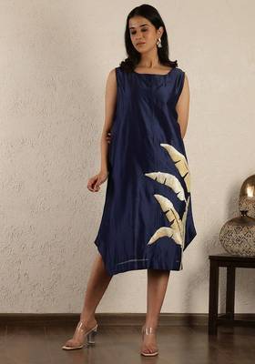 Blue chanderi embroidered dress 2