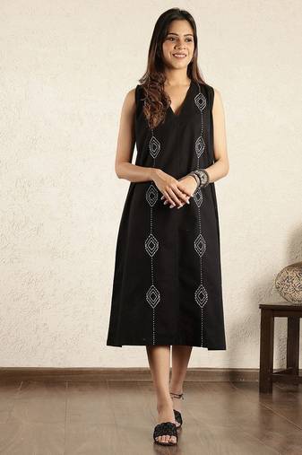 Black hand embroidered dress