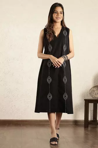 Black hand embroidered dress