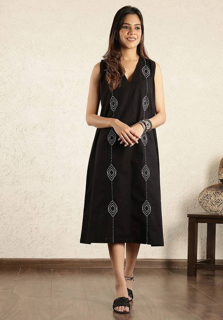Black hand embroidered dress