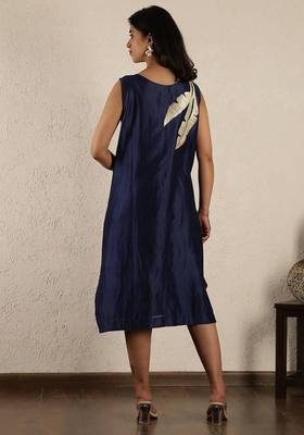 Blue chanderi embroidered dress 4