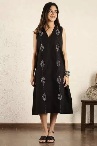 Black hand embroidered dress