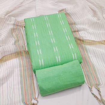 women's light green unstitched cotton jacquard dress material with woven dupatta 3