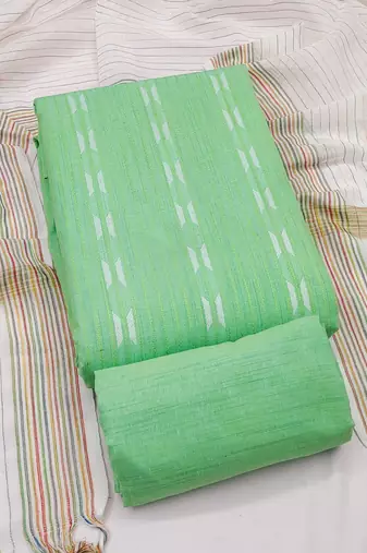 women's light green unstitched cotton jacquard dress material with woven dupatta