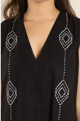 Black hand embroidered dress