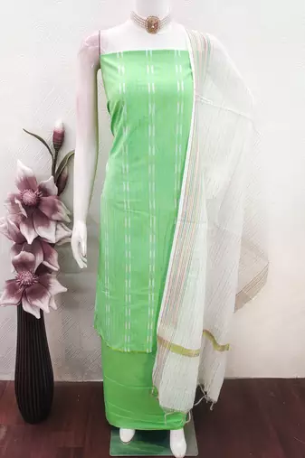 women's light green unstitched cotton jacquard dress material with woven dupatta
