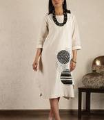 Off white chanderi silk applique dress