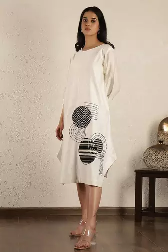 Off white chanderi silk applique dress
