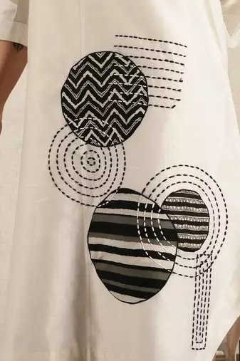 Off white chanderi silk applique dress