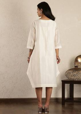 Off white chanderi silk applique dress 4