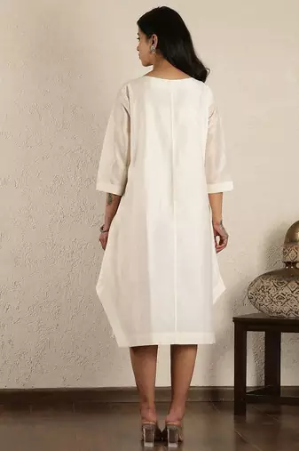 Off white chanderi silk applique dress