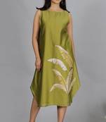 Olive green chanderi a-line dress with slip (2pcs set)