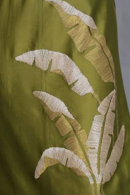 Olive green chanderi a-line dress with slip (2pcs set) 2