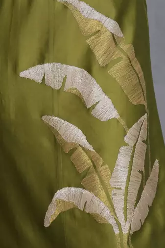 Olive green chanderi a-line dress with slip (2pcs set)