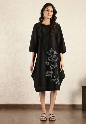 Black chanderi silk hand embroidered dress 2