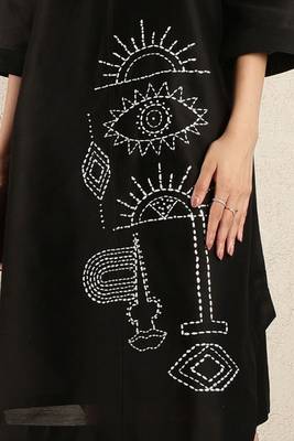 Black chanderi silk hand embroidered dress 3