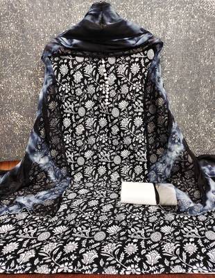 women's black unstitched cotton dress material with saboori printed dupatta 2