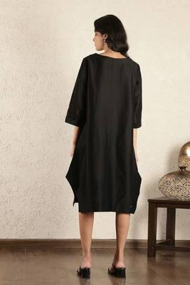 Black chanderi silk hand embroidered dress 4