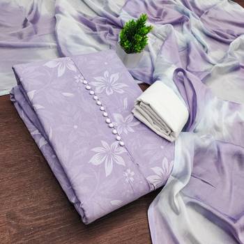 women's lavender unstitched cotton dress material with saboori printed dupatta 1