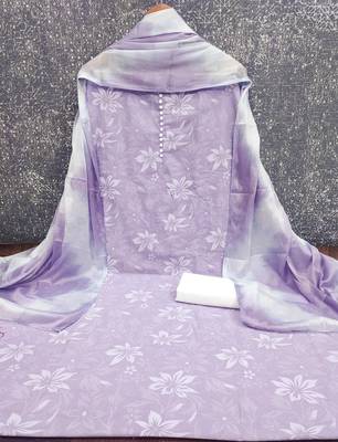 women's lavender unstitched cotton dress material with saboori printed dupatta 2