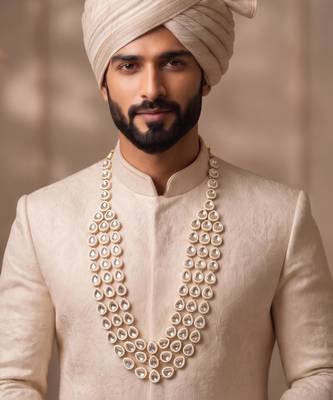 White kundan groom necklace – classic sherwani jewellery 1