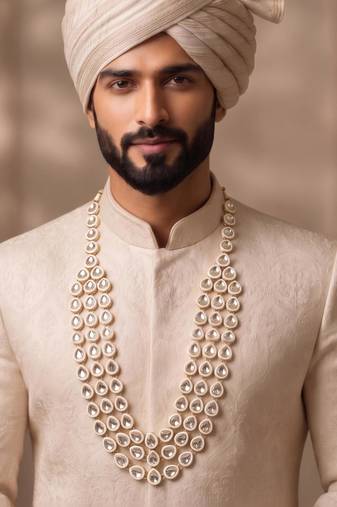 White kundan groom necklace – classic sherwani jewellery