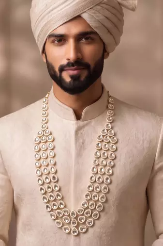 White kundan groom necklace – classic sherwani jewellery